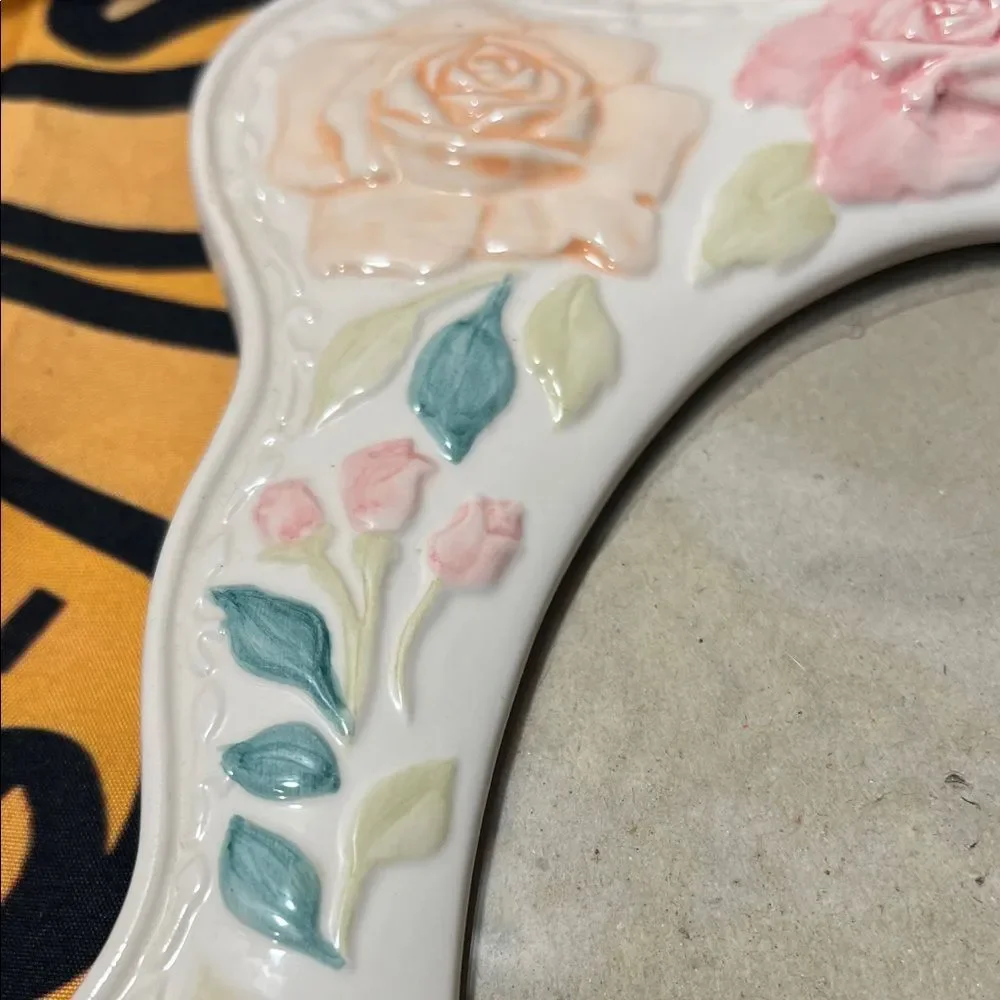Floral Ceramic Picture Frame - White, Peach and Pink - 5x7